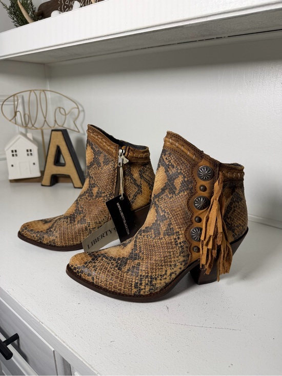 LIBERTY Black Shoes - Liberty Black Boots Women 11 NWT Snakeskin Fringe Western Ankle Booties Handmade